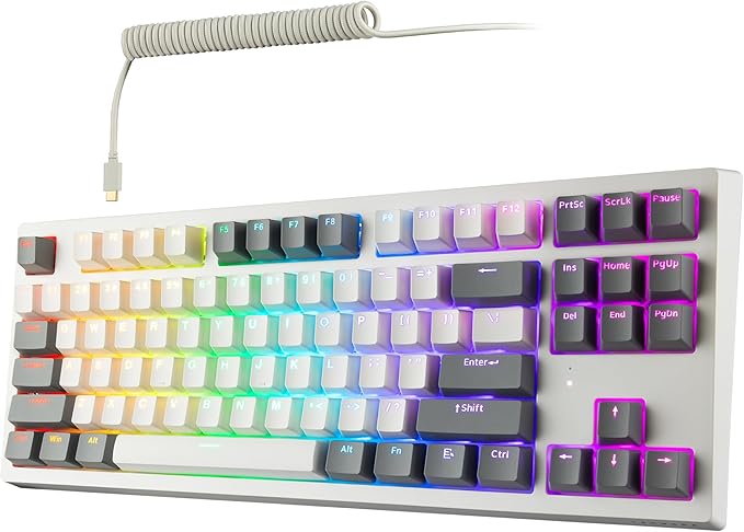 TECWARE Phantom+ Elite TKL 87 Key RGB Mechanical Gaming Keyboard | Wireless Bluetooth 5.0 2.4GHz USB C Wired | Hot Swappable 5 Pin | Double Shot PBT Keycaps | Creamy Wraith Orange Linear Switch