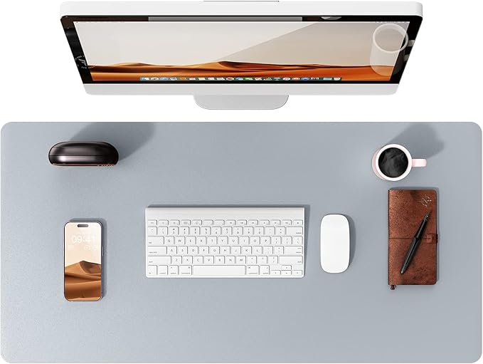 YSAGi Leather Desk Pad Protector, Office Desk Mat, Large Mouse Pad, Non-Slip PU Leather Desk Blotter, Laptop Desk Pad, Waterproof Desk Writing Pad for Office and Home (Light Grey — 35.4" x 17"
