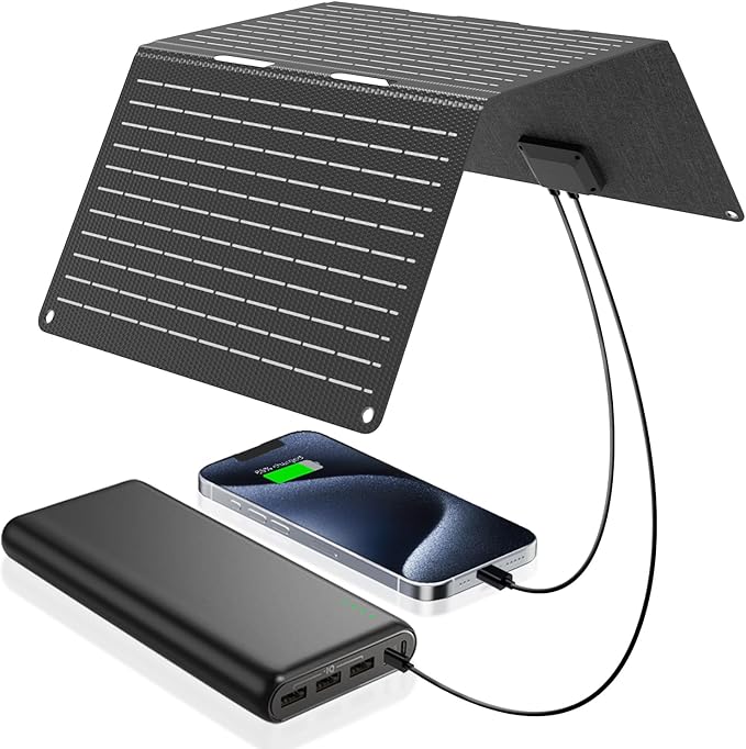 Ecosonique 60W Portable Foldable Solar Panels Charger with USB-C USB-A DC