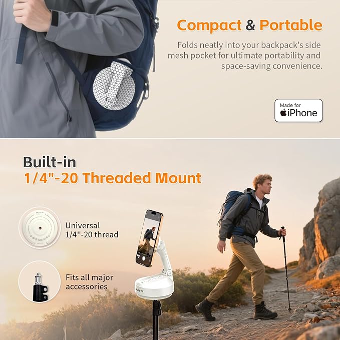 COMITOK Magnetic Auto Face Tracking Stand MOTA Tripod with Remote Controller for iPhone Follows Your Movement Hands-Free Video Recording with 360 Degree Holder for Conference, FaceTime, Fittness-White