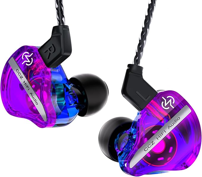 CCZ DC01 Pro Gaming Earbuds, Professional iems for Gaming, Super Bass in Ear Monitor Headphone Wired Earphones with 1DD, Patent Ear fins, Ear tips, for School Student Laptop Podcaster (black with mic)