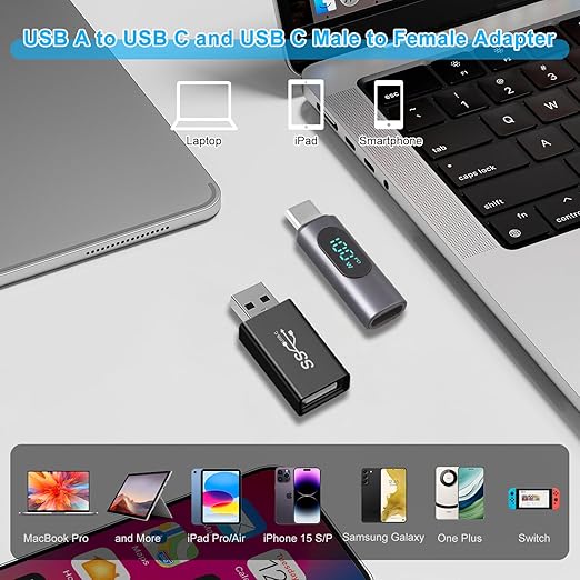 FARSENSE USB C to DC Adapter,Barrel PD Trigger Cable(3.3ft) with Type C Male to Femal/USB A to USB C/3.5x1.35mm Tips/,USB to DC Power Cable can Switching and LED Display Voltage