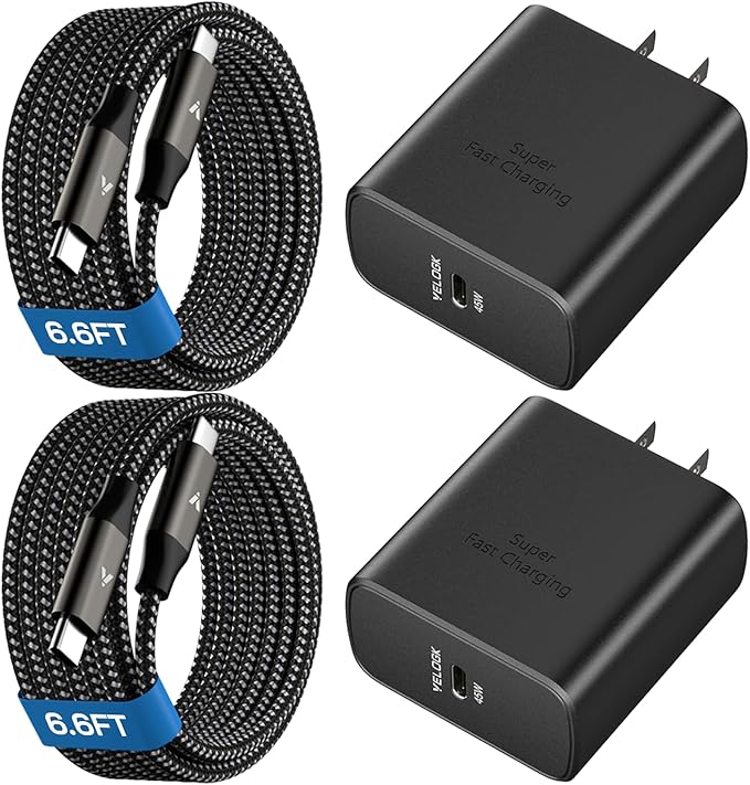 45W Super Fast Charger USB C, 45 Watt Type-C Android Phone Charger Fast Charging Block with 10FT Type C Cords for Samsung Galaxy S26 Ultra/S25 Ultra/S24 Ultra/S24+/S23 Ultra/S22 Plus, Tab S9/S8 Ultra