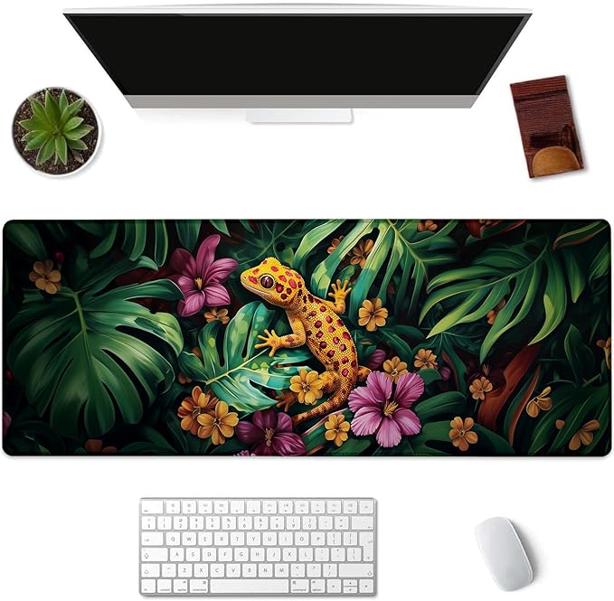 Kibue Adorable Squirrel Gaming Mouse Pad, Colorful Tulip Mousepads for Gaming Home Office Work, Extended Mats Computer Keyboard Laptop, 31.5×11.8 Inch Large Desk Mat with Non-Slip Rubber Base