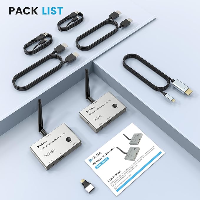 Wireless HDMI Transmitter and Receiver 4K, ULNA 328FT/100M Wireless HDMI Extender Live Streaming Video/Audio, Plug & Play Ultra-Low Latency for Video and Audio to Monitor from PC/Projector/TVBox