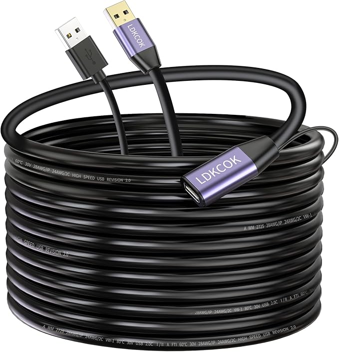 LDKCOK USB 2.0 Type A Male to A Female Active Repeater Extension Cable 50ft, High Speed 480 Mbps
