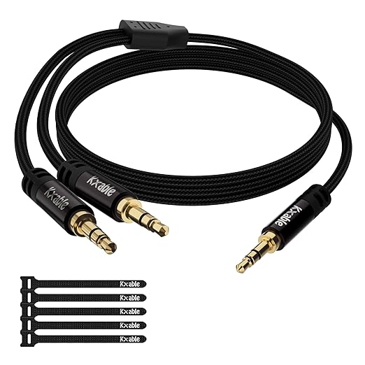 Kxable 1/8 Inch TRS Stereo Y Splitter Cable 4FT, 3.5mm Male to 2-Male Y-Splitter Stereo Audio Cable, for Cell Phone PC Laptop, Speaker, Headphones, Suitable for Switching or Two Sets of Speakers