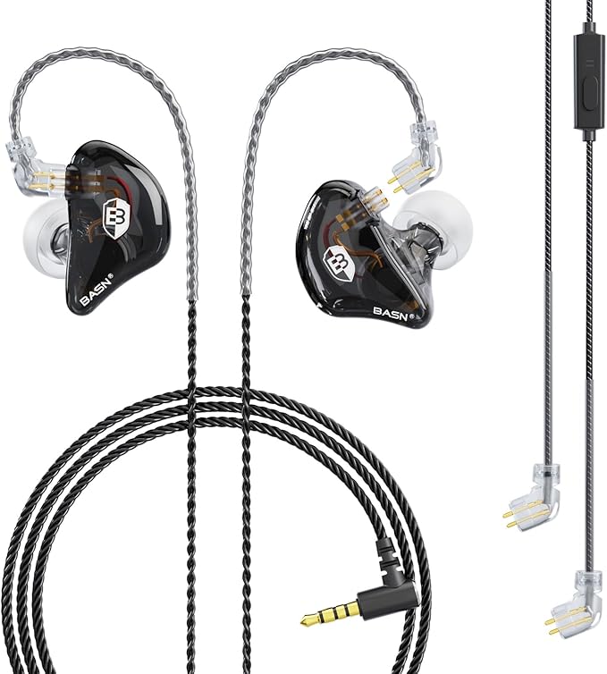 BASN Professional in Ear Monitor Headphones for Singers Drummers Musicians with MMCX Connector IEM Earphones (Pro Clear Brown)