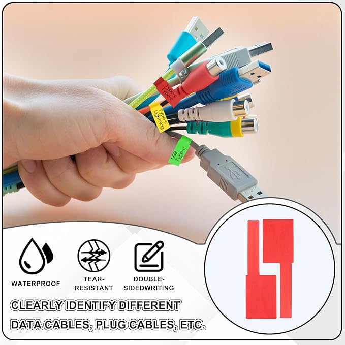 uxcell 300 Pcs Cable Labels, Waterproof Wire Cord Labels Tags, Cord Organizer Management Tags for Charger Cable Organizer Wire Markers Printer and Handwriting, Yellow