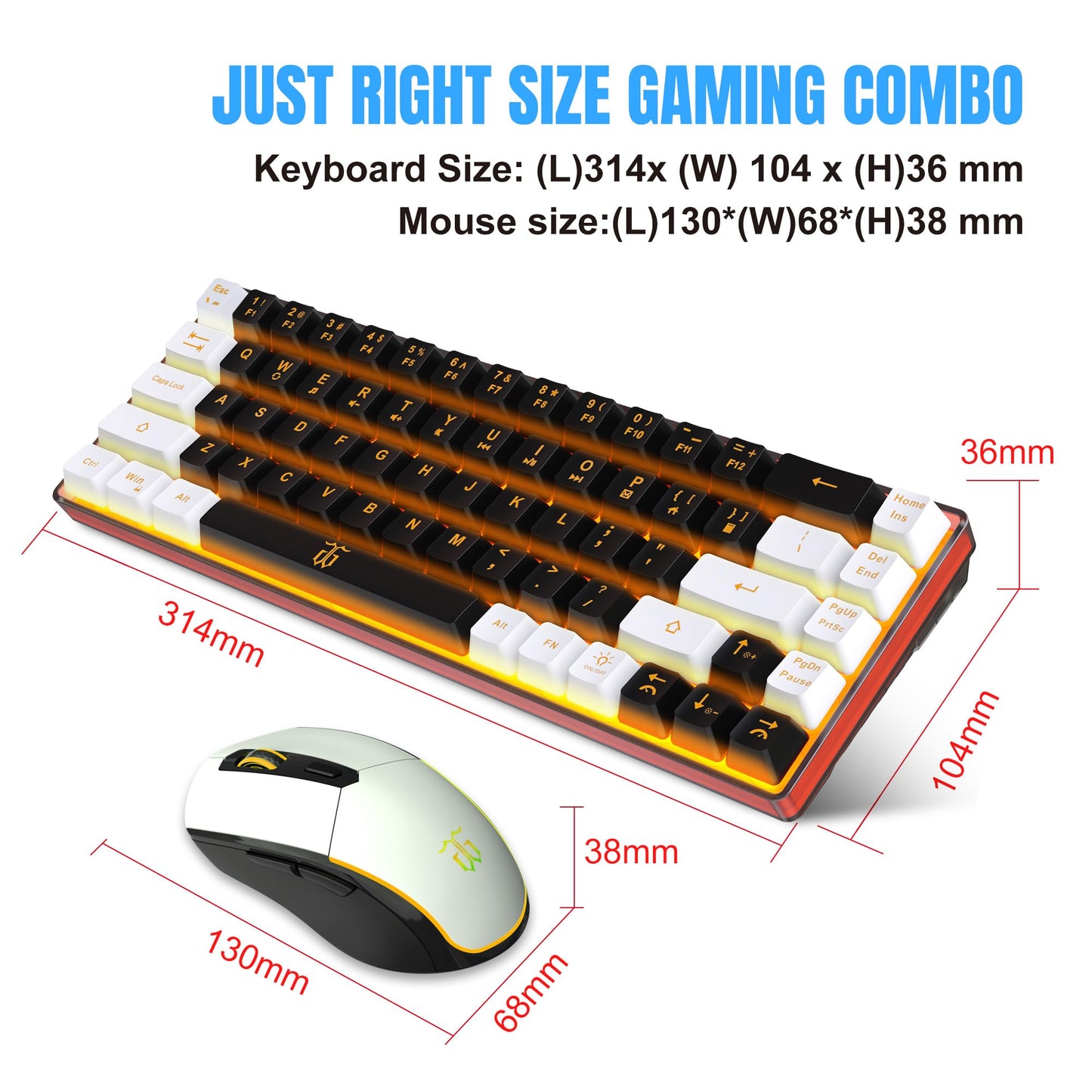 Snpurdiri 60% Wireless Gaming Keyboard and Mouse Combo (Black-White)