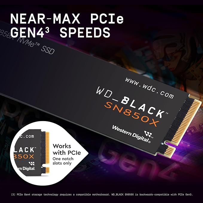 WD_BLACK SN850X 1TB NVMe SSD - M.2 2280, Up to 7,300 MB/s Read speeds, Up to 6,300 MB/s write speeds, Gaming Expansion, High Performance Internal Solid State Drive - WDS100T2X0E