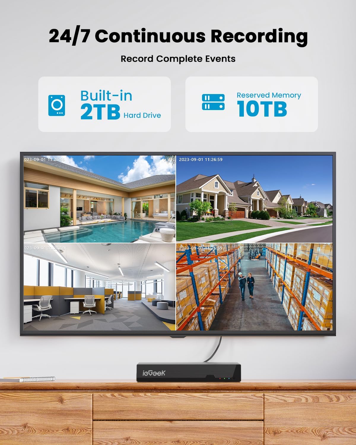 ieGeek 4K PoE Security Camera System with 8CH 2TB HDD for 24/7 Recording