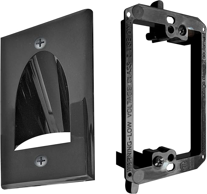 2 Pack Wall Plate Cable Pass Through with Bracket - In Wall Cable Management Kit - Recessed Cable Wall Plate Pair with Single Gang Low Voltage Mounting Bracket - Decorator Cover for Low Voltage Cables
