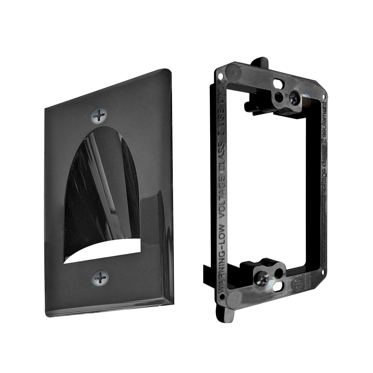 1 Pack Wall Plate Cable Pass Through with Bracket - In Wall Cable Management Kit - Recessed Cable Wall Plate Pair with Single Gang Low Voltage Mounting Bracket - Decorator Cover for Low Voltage Cables