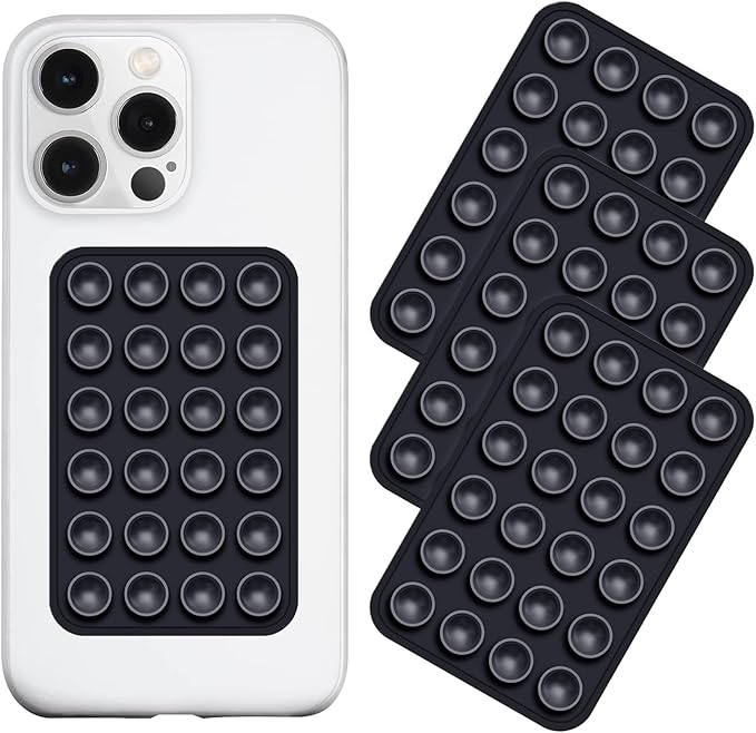 Anteel Silicone Suction Phone Case Mount 3 Pack, Silicon Adhesive Suction Cup Phone Mount, Non Slip Sticky Phone Grip for Cellphone, Strong Grip Holder for Selfies and Videos (LTPK&WT&TP)