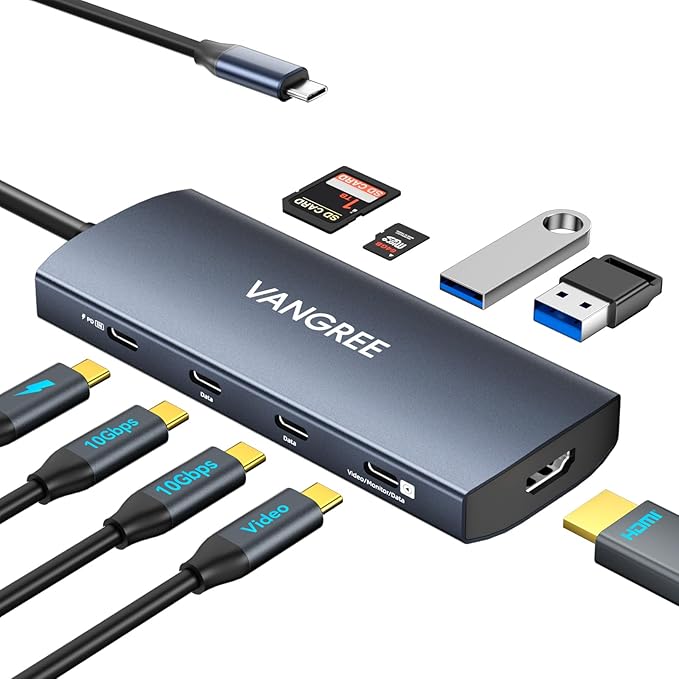 VANGREE 10Gbps USB C Hub with Dual 4K@60Hz USB-C Displayports for Laptop