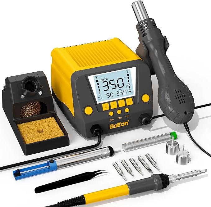 BK602S 2 in1 Soldering Iron Hot Air Rework Station,Digital Soldering Welding Iron Kit for Electronic DIY Circuit Work, Rapid Heat up Solder Station,Auto Sleep,ºC/ºF Conversion