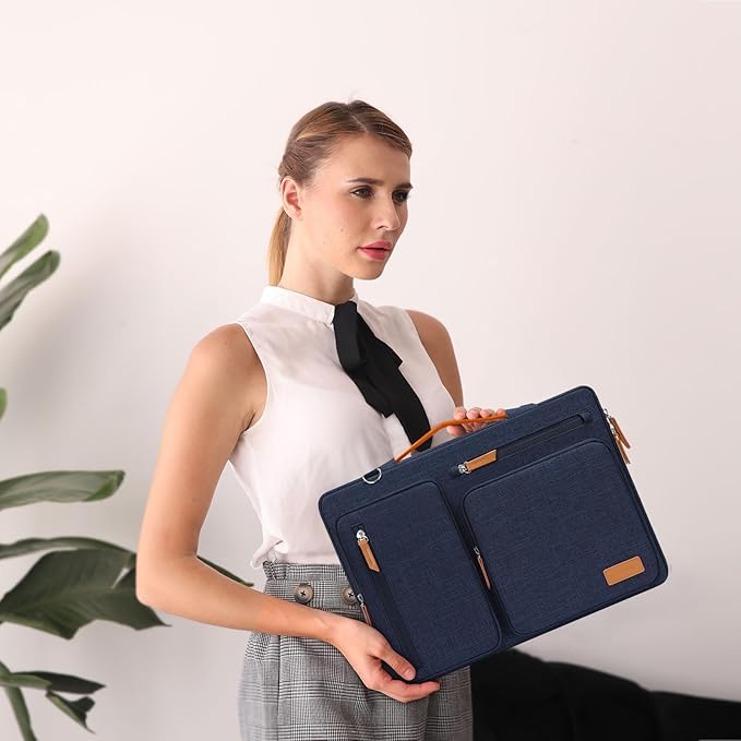 MOSISO 360 Protective Laptop Shoulder Bag,15 inch Computer Bag Compatible with MacBook Air M4 M3 M2/Pro A1990 A1707, Dell XPS Plus,Side Open Messenger Bag with 4 Zipper Pockets&Handle, Navy Blue