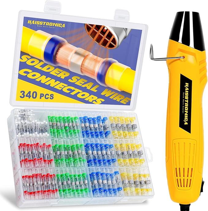 haisstronica 220PCS Solder Seal Connector Kit, 350W Heat Gun, AWG 26-10