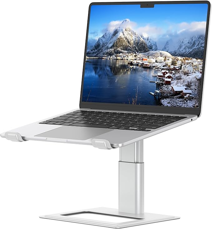 SOUNDANCE Adjustable Laptop Stand, Ergonomic Aluminum Riser for 10-17.3” Notebooks, Ventilated Metal Holder with Height Alignment for Desk Workspace