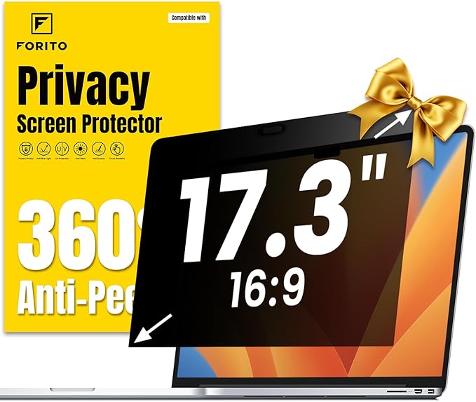 F FORITO 16 Inch 16:10 360° Laptop Privacy Screen Protector, Anti Peeping and Anti Glare Laptop Privacy Shield, Reduce Eye Strain & Eye Protection