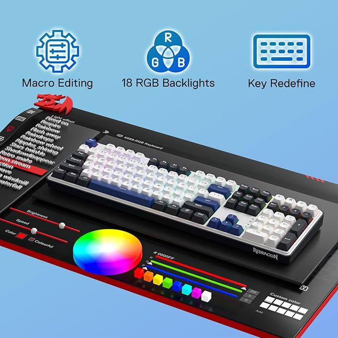 Redragon K689 108-Key Hot-Swap Wired RGB Gaming Keyboard, Extra 4 Hotkeys