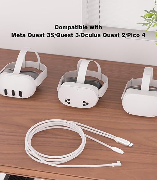 16FT VR Charging Link Cable | USB 3.0 High-Speed Data & Charge for Meta Quest 3S/3/2/Pro, Pico 4 and PC/SteamVR USB-C Charger Cord for VR Headset - White