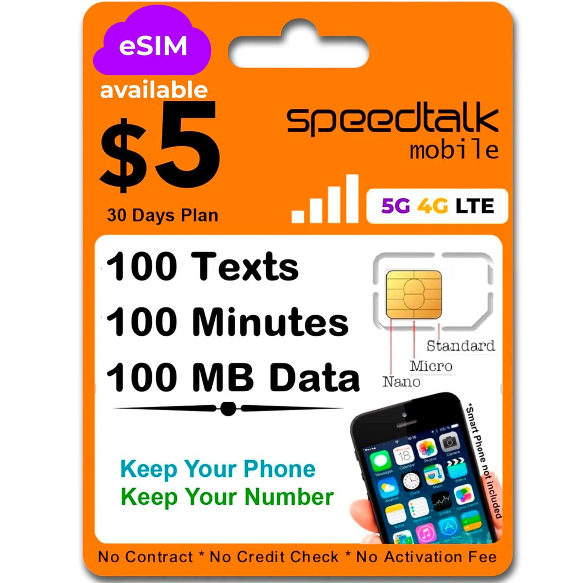 SpeedTalk Mobile Prepaid Cell Phone SIM Card for Smart Phones & Cellphones | $11 Monthly Plan - Unlimited Talk & Text + 4GB 5G 4G LTE Data | 3-in-1 SIM Card Standard Micro Nano