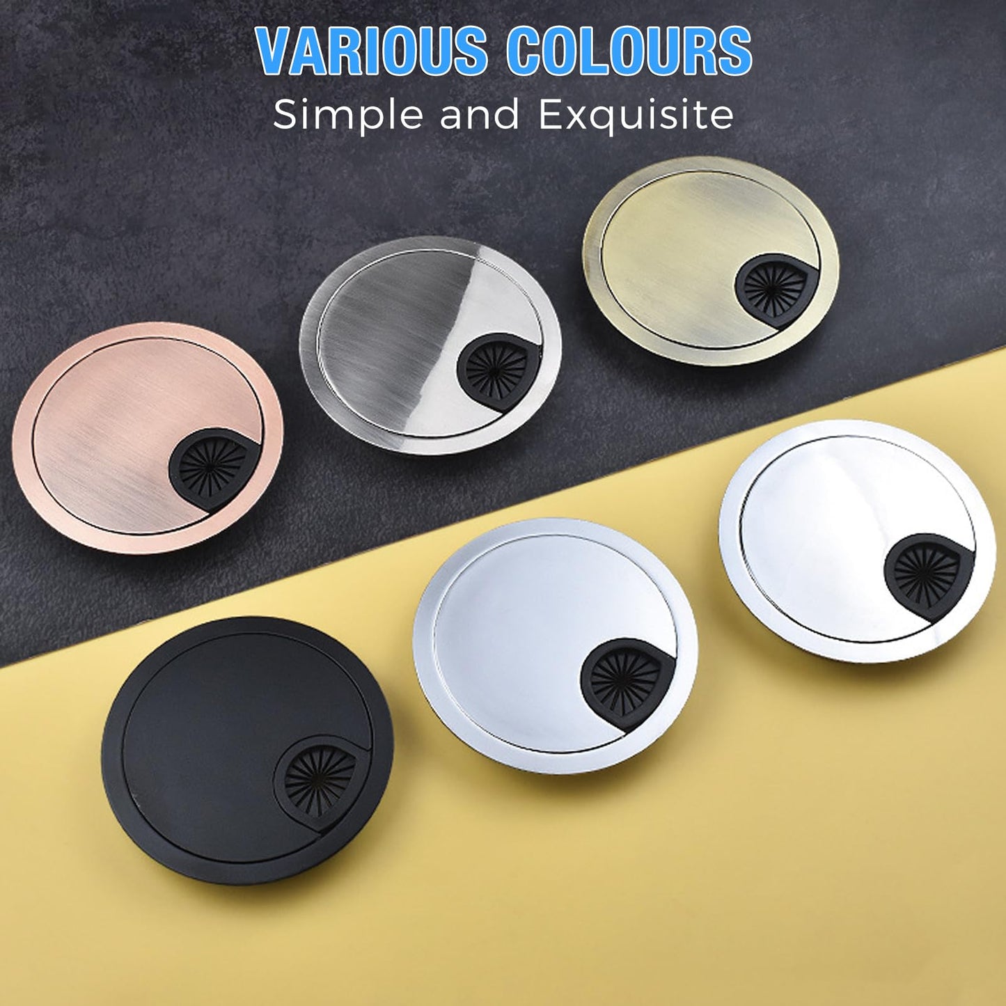 Desk Grommet 2-3/8" (60 mm), 2 Pcs Flat Black Desk Cord Hole Cover