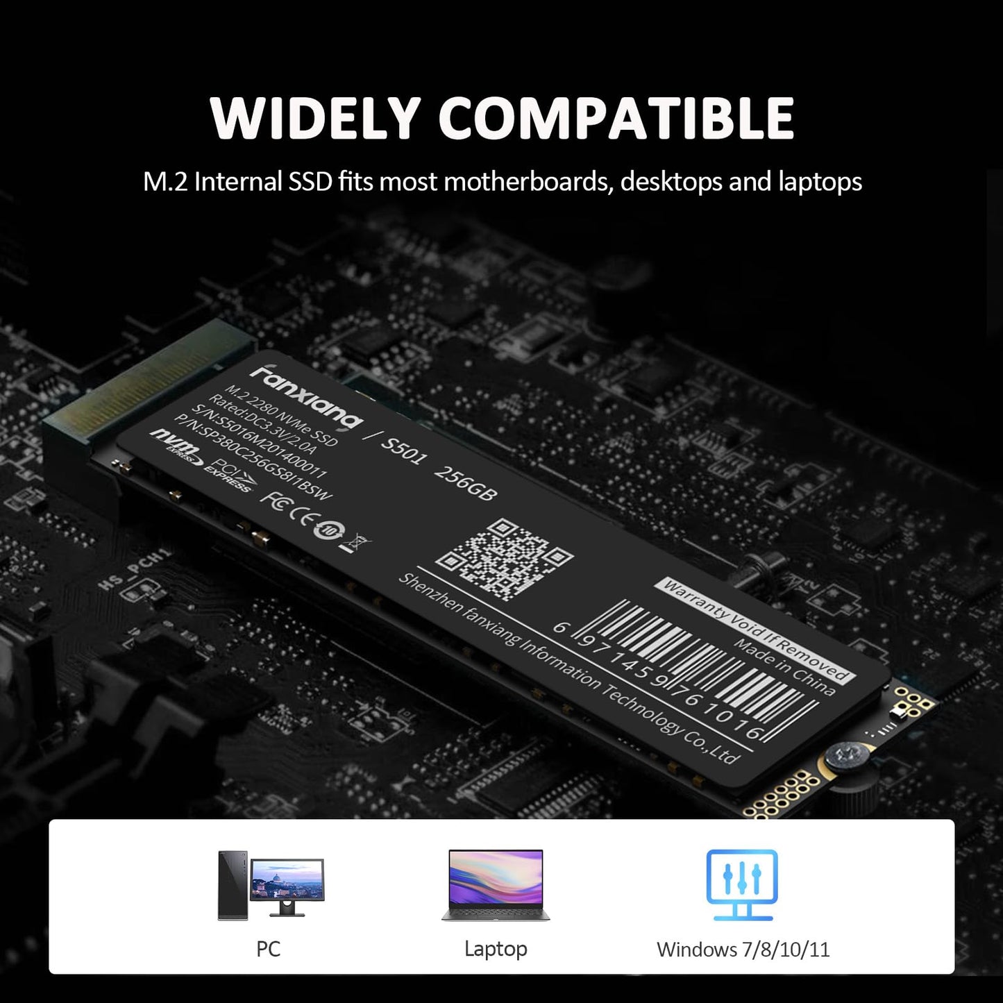 fanxiang S501 256GB NVMe SSD 3D NAND1.3 PCIe Gen3x4 M.2 2280 Internal Solid State Drive (Read Speed up to 2,050 MB/s) Compatible with Laptop & PC Desktop