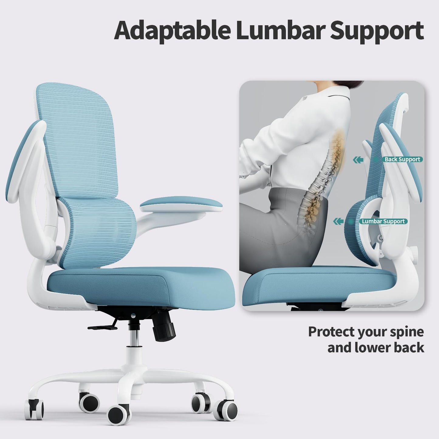 TRALT Office Chair - Ergonomic Desk Chair with Adjustable Lumbar Support, Mesh Computer Chair, Executive Chair for Home Office Comfortable Lumbar Support (1, Sky Blue)