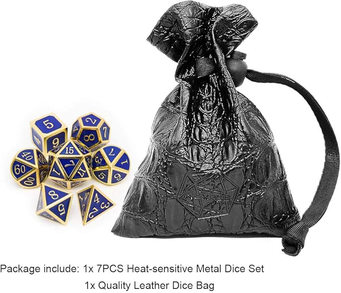 Haxtec Temperature Color Chaning Metal DND Dice Set Gold Blue Polyhedral D&D Dice Compatible with Dungeons and Dragons RPG-Gold Black Blue Shift