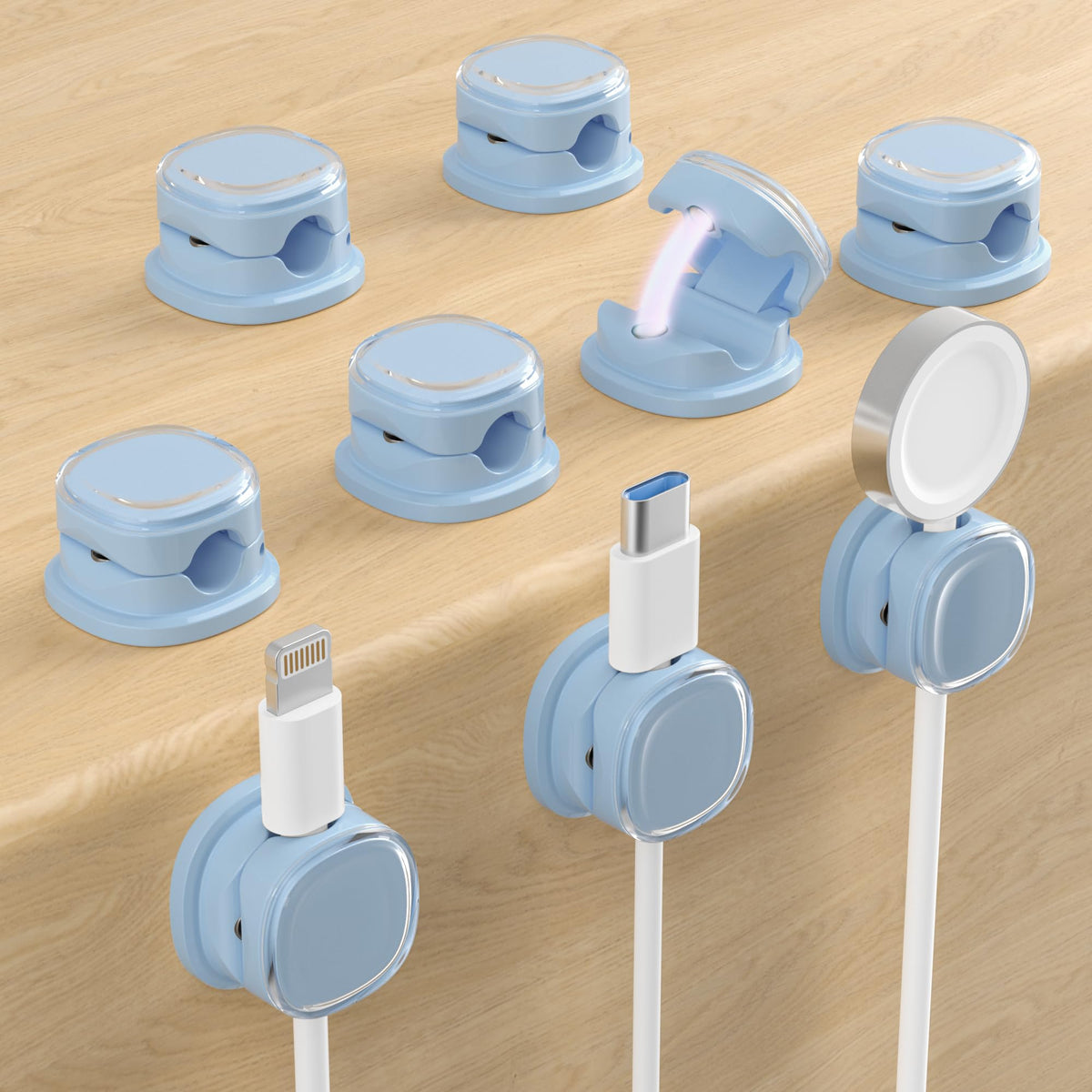Magnetic Cable Clips, Adjustable Cord Holder Management, Adhesive Wire Keeper Organizer for Home Office Desk Phone PC Car Wall Desktop Nightstand Appliance (9-PCS Purple_Apricot_Cyan)