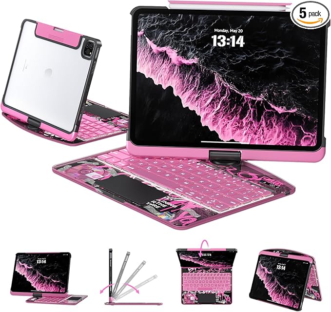 Transparent Case with Keyboard for iPad Air 13 Inch (M4/M3/M2, 2026/2025/2024), iPad Pro 12.9 Inch (6/5/4/3 Gen),7-Color Backlit,Magic wireless Keyboard, 360°Rotating,with trackpad,Pencil Holder