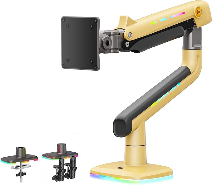 NB Gaming Monitor Arm or for 32 to 60 Inches Screen, VESA 75/100, RGB-Light, Heavy Duty, Multi Angle Adjustable, Premium Aluminum
