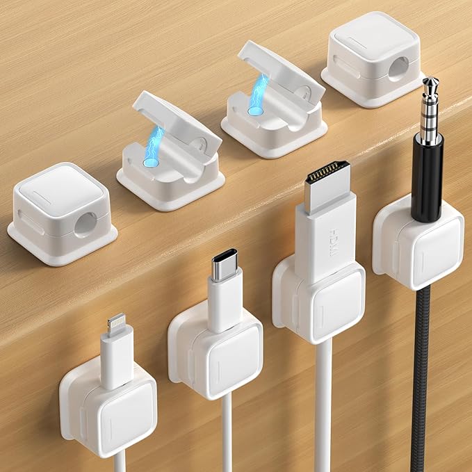 8 Pack Cord Organizer, Magnetic Cable Clips, Under Desk Management