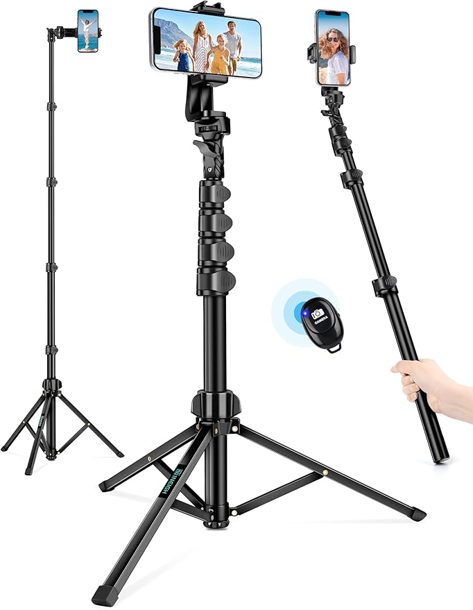 Nineigh Phone Tripod, 70" Selfie Stick Tripod Stand Cell Phone Tripods with Remote Phone Holder Carry Bag, Aluminum Alloy Selfie Stick Tripods, Compatible with iPhone Samsung GoPro Smartphone