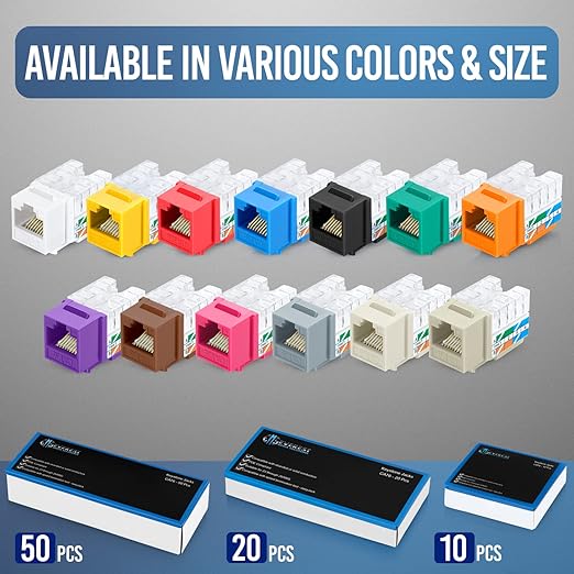 Everest 90° Angled RJ45 Cat6 Keystone Jacks 50-Pack in Pink - Slim Profile Female RJ45 Connectors - Cat 6 Keystone Jack - Compatible with 90° Angled Speed Termination Tool - easyJACK (B094WB91H3)