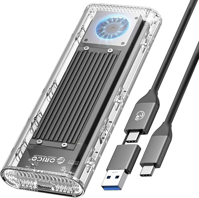 ORICO 40Gbps M.2 NVMe SSD Enclosure with Built-in Cooling Fan, Tool-Free, Support 2230 2242 2260 2280(M Key), Compatible with Thunderbolt 4/3 USB4/3.2-TCM2U4-BLUE