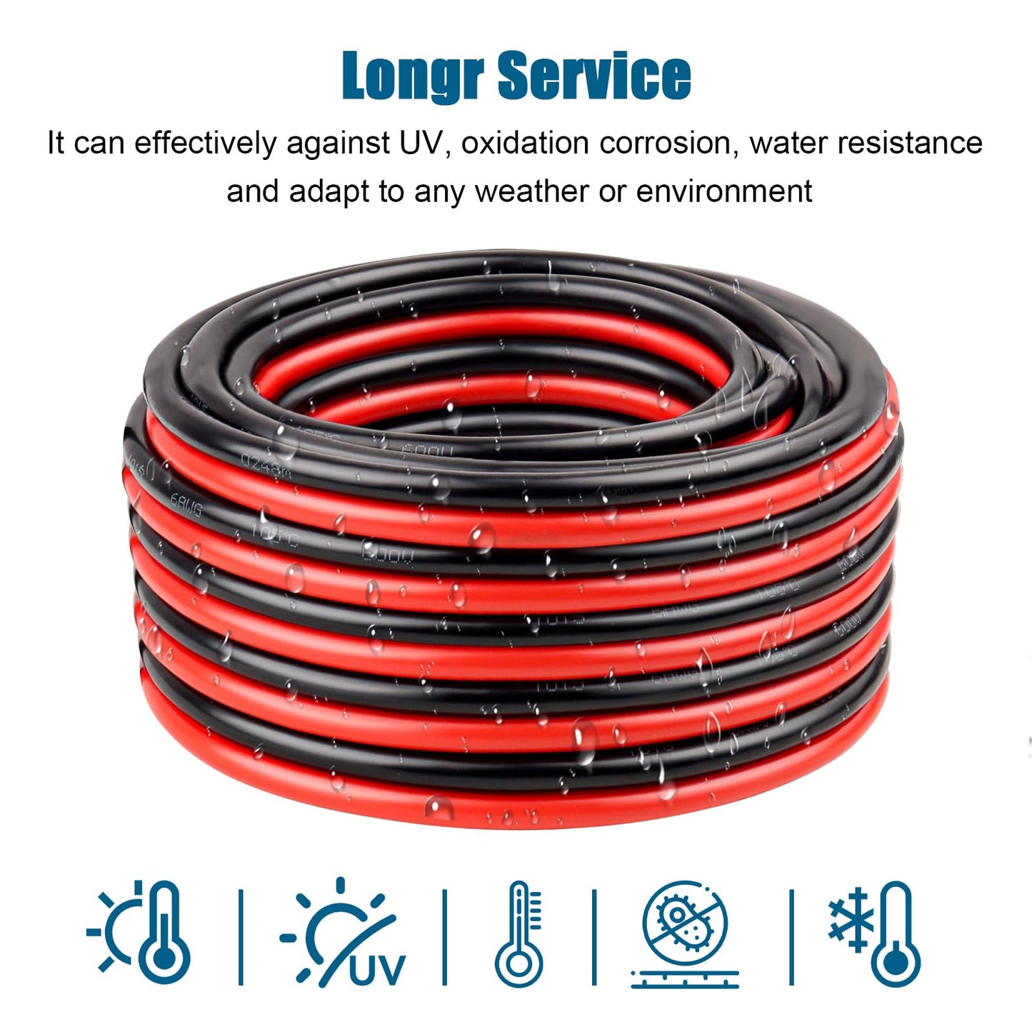 6 Gauge Wire 2 Conductors Copper Wire, 6 AWG Battery Cable Oxygen Free Copper Wire for Solar Panel, Automotive, Trailer, RV and Speaker (6 Gauge 10FT)