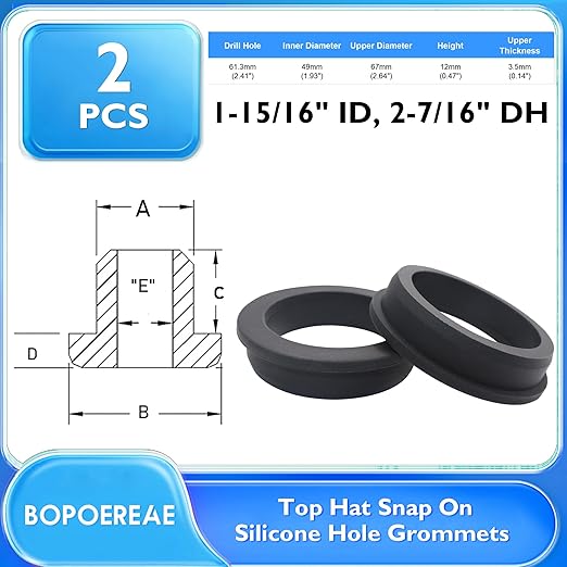 2 Pcs 2-7/16" Drill Hole, 1-15/16" ID Silicone Rubber Grommets for Wiring, Large Top Hat Grommets for Tube Cable, Waterproof L-Shape O-Ring Seal Hose Gasket in Hydroponic Irrigation System
