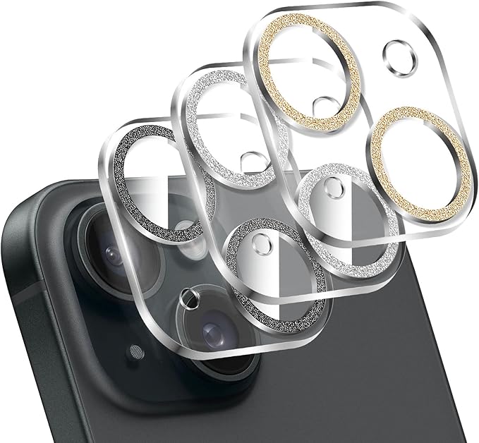 LucBuy 3PCS Sparkling Camera Lens Protector for iPhone 12 Pro Max, Full Clear Acrylic Cover with Shiny Colorful Glitter Designed Decoration Back Camera Protector
