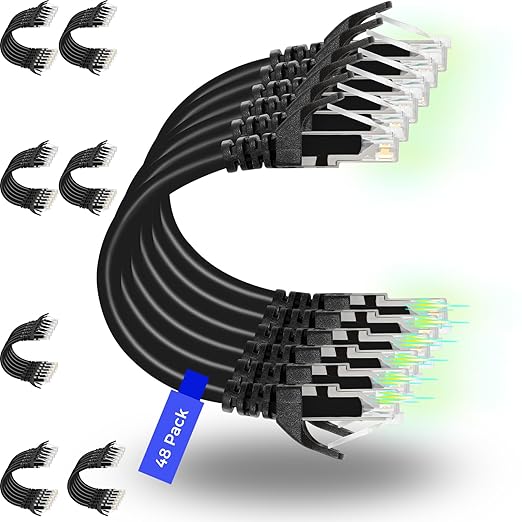 Rapink Patch Cables Cat6 0.5ft (24 Pack), Ethernet Patch Cable 10G, Cat 6 Patch Cable for Patch Panel to Switch, Flexiable Cat 6 Ethernet Cable with Gold Plated Blue