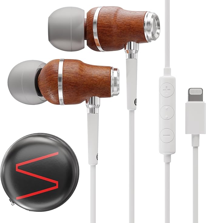 Symphonized Premium Wooden USB-C Wired Headphones for iPhone 17, 16, Samsung & Android, Wired Earbuds USB C Headphones with Microphone & Volume Control, USBC Head Phones, Corded Earphones Type C