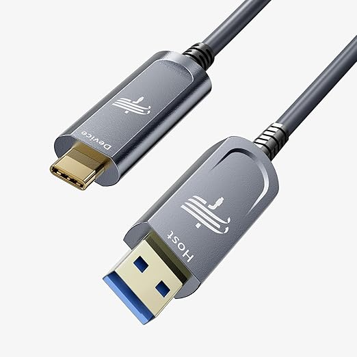 DWLCWY Fiber Optic USB A to USB C Cable 33ft, 10Gbps Active Optical Long-Distance USB-C Extension with SiliconLine Chip, EMI-Free for 4K Video Conferencing Rooms, Industrial Equipment,Data Center