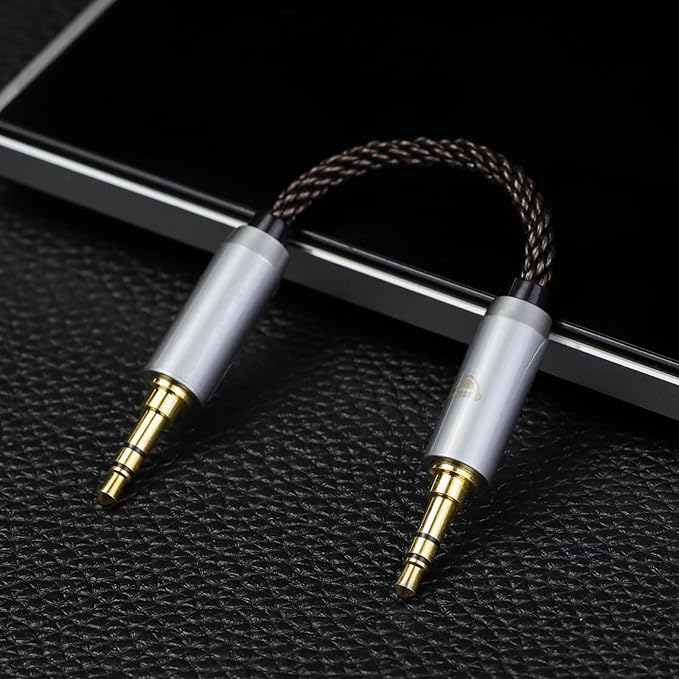 okcsc 3.5MM Male to 3.5MM Male Ultra Short Hifil Male to Male AUX Audio Cable OFC Pair Recording Cable Wire-Breakage-Prevention Design Adoption of 8-Core Braided Structure 5.82 inch
