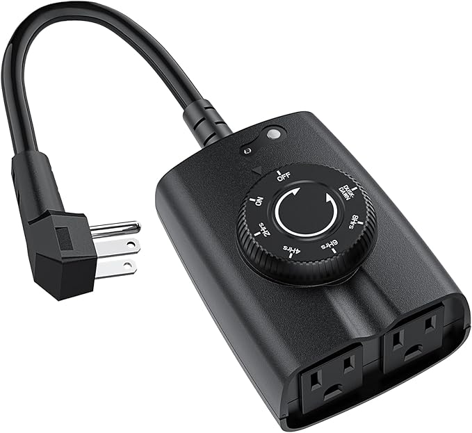 G-ELEK Outdoor Timer Outlet Waterproof, 24 Hour Outdoor Light Timer, Timers for Electrical Outlets, Ideal for Pool Pump, Christmas Lights, Heavy Duty, 2 Grounded Outlets, ETL Listed