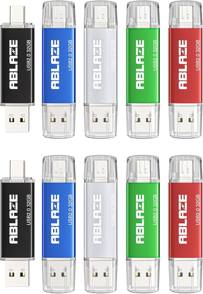 ABLAZE Type C Flash Drive 32GB 5 Pack, Dual USB 3.0+USB C Thumb Drives