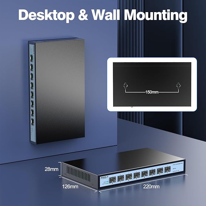 SODOLA 8 Port 10G Web Managed Switch, 8X10G SFP+ Ports, Link Aggregation/QoS/VLAN/IGMP, Wall Mounted Fanless 10Gb Multi-gig Network Switch(SFP Ports Only