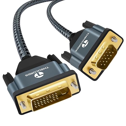 Thsucords DVI to VGA Cable 10FT, Uni-Directional DVI-D to VGA Adapter Male to Male Gold-Plated Braided 1080P Full HD Cord for HDTV, PC,Laptop, Monitor, Projector